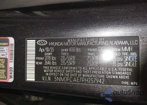 2023 Hyundai Tucson Sel z USA, uszkodzony, nr VIN 5NMJFCAE7PH257942